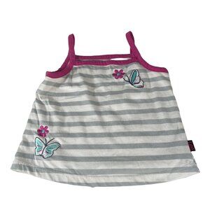 Lee Girls Size 3T Gray White Striped Tank W/ Butterfly Embroidery